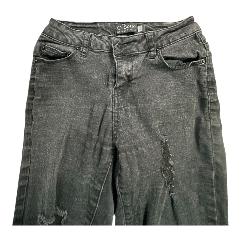 Ci Sono Denim Collection Black Wash Distressed Skinny‎ Jeans Size 1